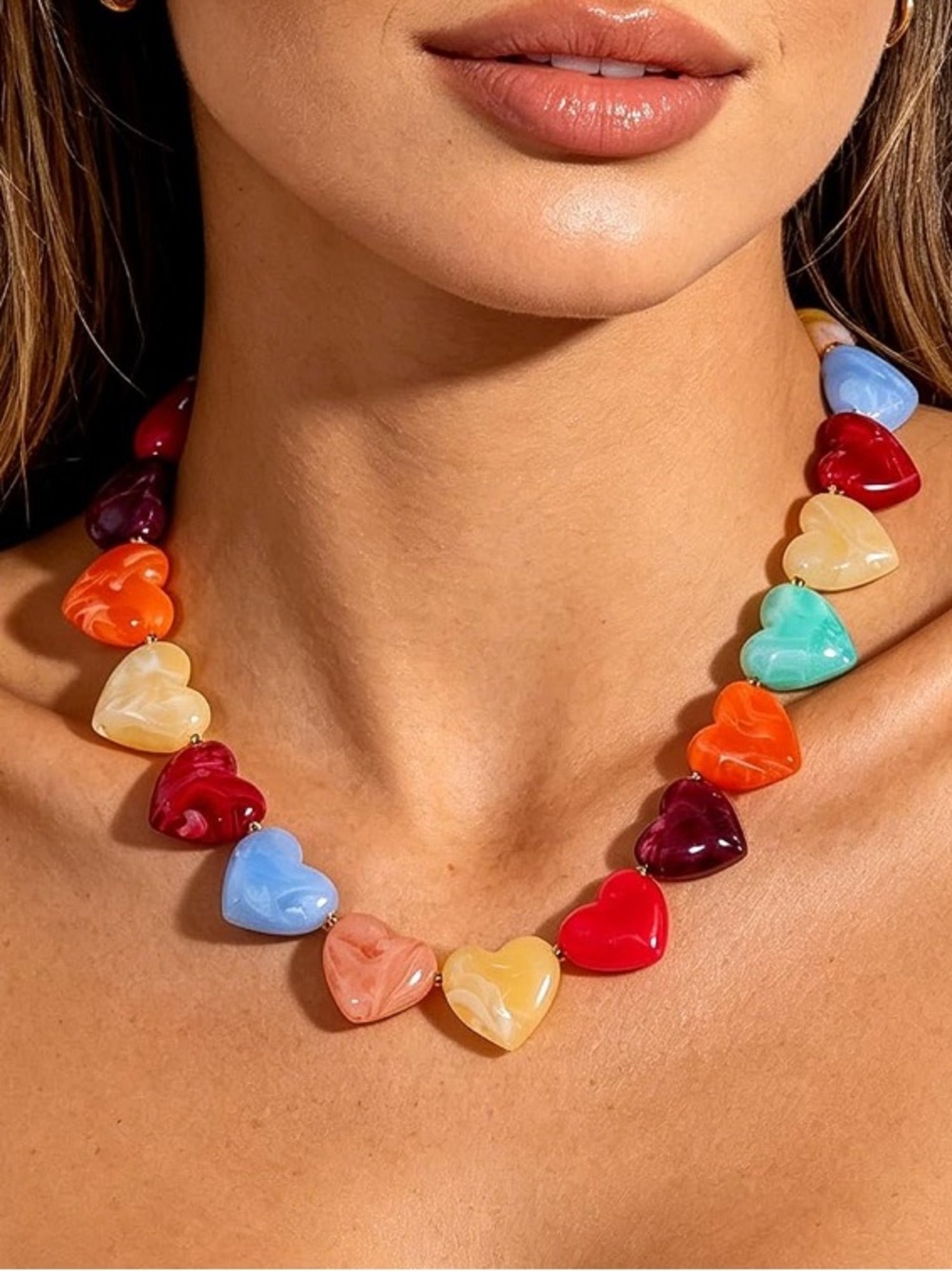 Colorful Heart Bead Necklace - Multicolor